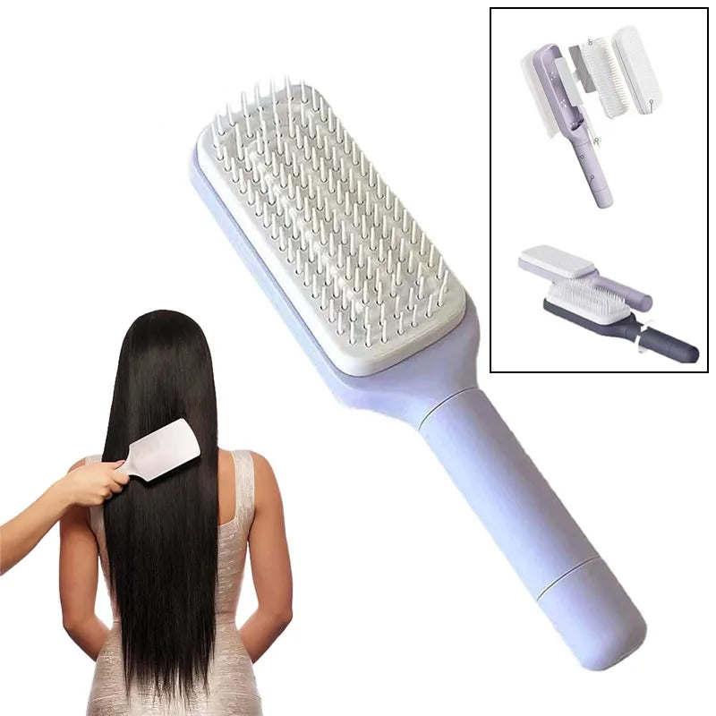 ワンタッチ自動クリーニングヘアブラシ